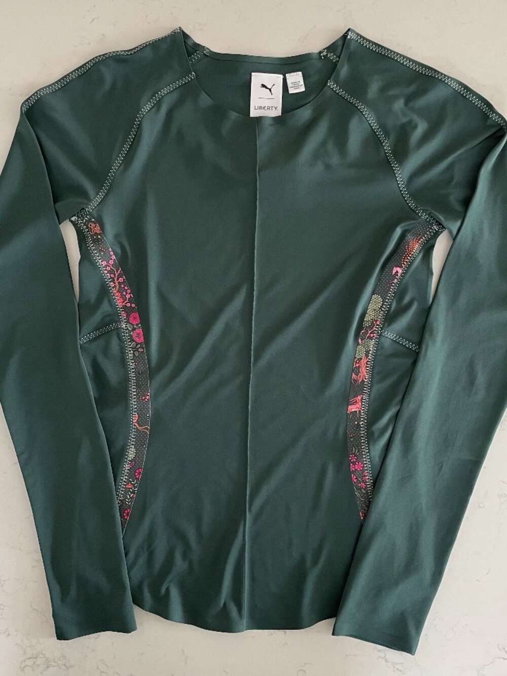 Liberty X Puma Colab LS Round Neck Whimsical Nature Print Top Green & Multi Sz M